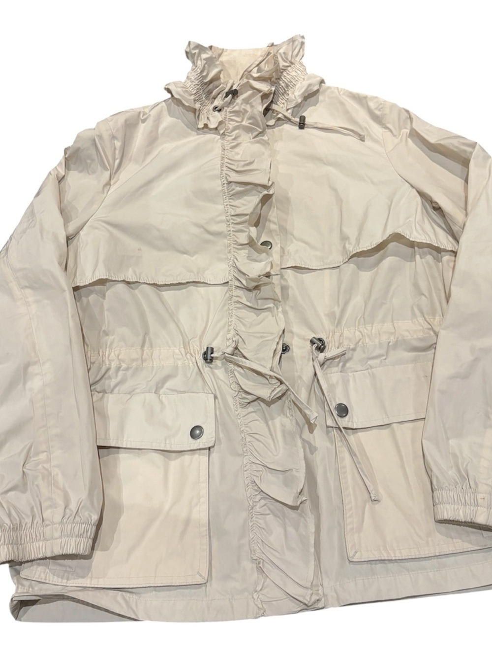 Banana Republic Women's Cream Lightweight Anorak Jacket with Ruffle Collar, Sz S - Picture 2 of 10